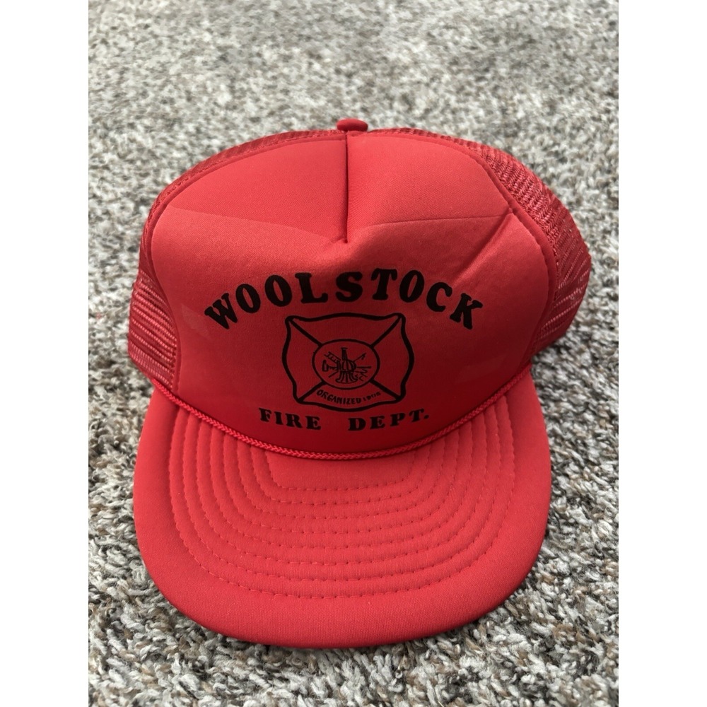 Vintage Woolstock Fire Department Mesh Trucker SnapBack Hat Red San Sun Caps‎